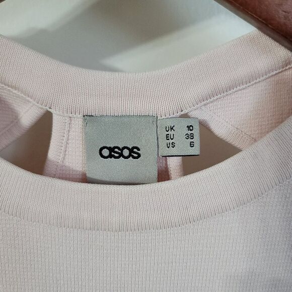Asos Pale Pink Rib Knit Back Cutout Faux Wrap Dress Size 6 - Picture 8 of 9